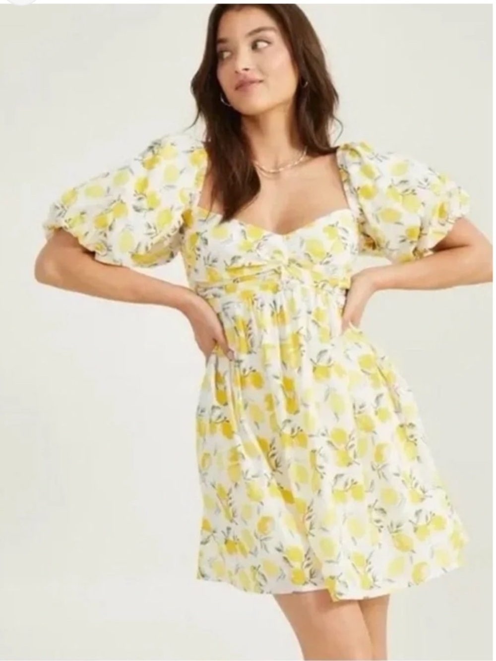NWT Trixxi Lemon Print Babydoll Dress Women’s SZ Small in Yellow White